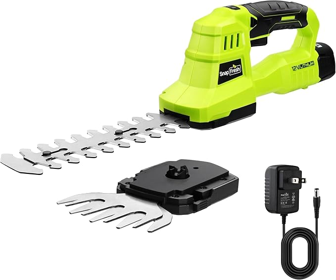 SnapFresh 12V Cordless Grass Shears & Hedge Trimmer, 2 in 1 Handheld Bush Trimmer & Grass Cutter with 2.0Ah Battery & Charger Included, Lightweight Electric Shrubbery Trimmer for Garden & Lawn