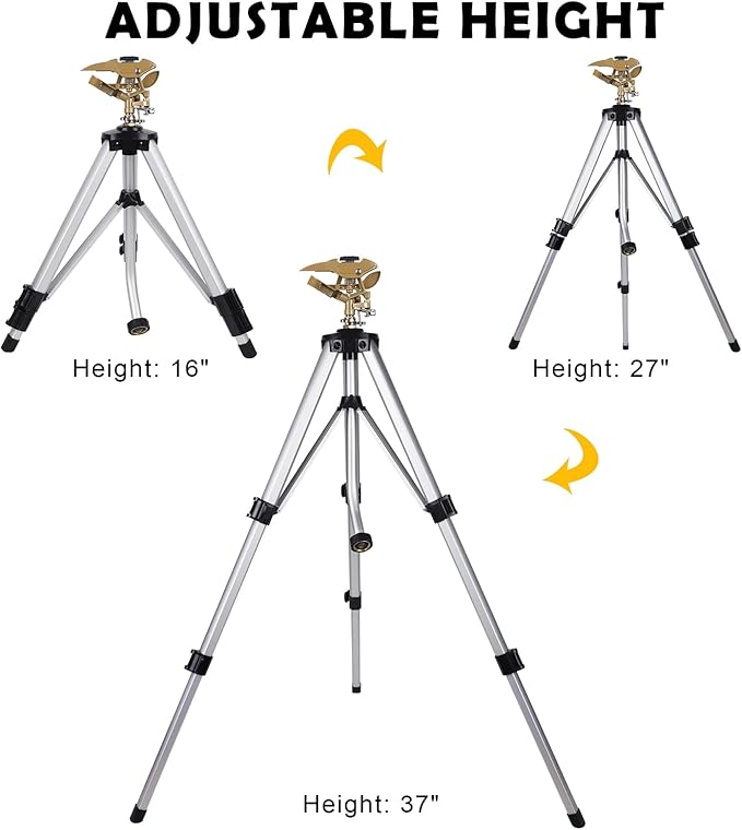 Biswing Large Impact Sprinkler Head on Tripod Base, Adjustable Zinc Alloy Lawn Sprinklers for Yard Lawn Garden, 3/4" NH Connector, 360 Degree Large Area Coverage Irrigator with Extension Legs, 1 Pack