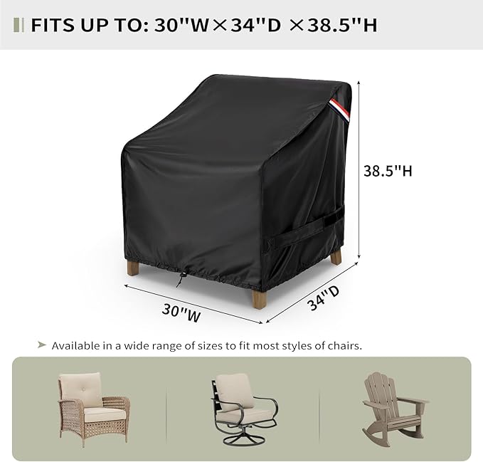 KylinLucky Outdoor Chair Covers Waterproof UV Resistant Universal Fit 30x34x38.5 inches Heavy Duty Oxford Fabric for Patio Furniture Chairs, Rocking Chairs, Black