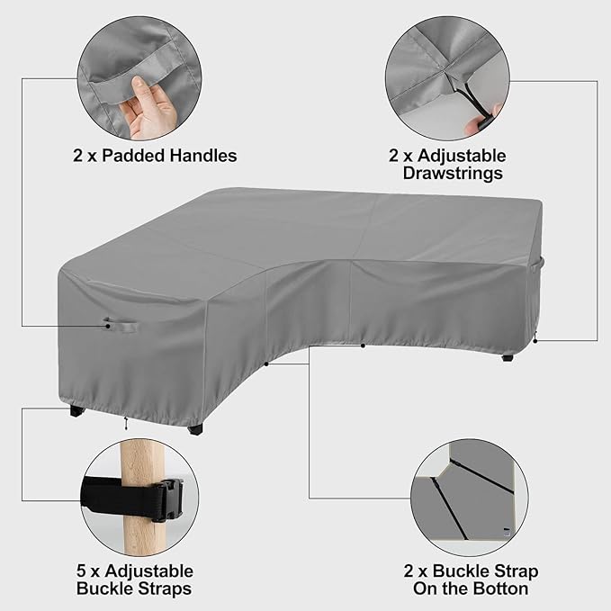 OutdoorLines Waterproof Outdoor Patio Sectional Cover - UV Resistant & Windproof V-Shaped Patio Furniture Covers for Deck, Lawn and Backyard, 420D Heavy Duty Couch Cover 89" L (on Each Side) Grey