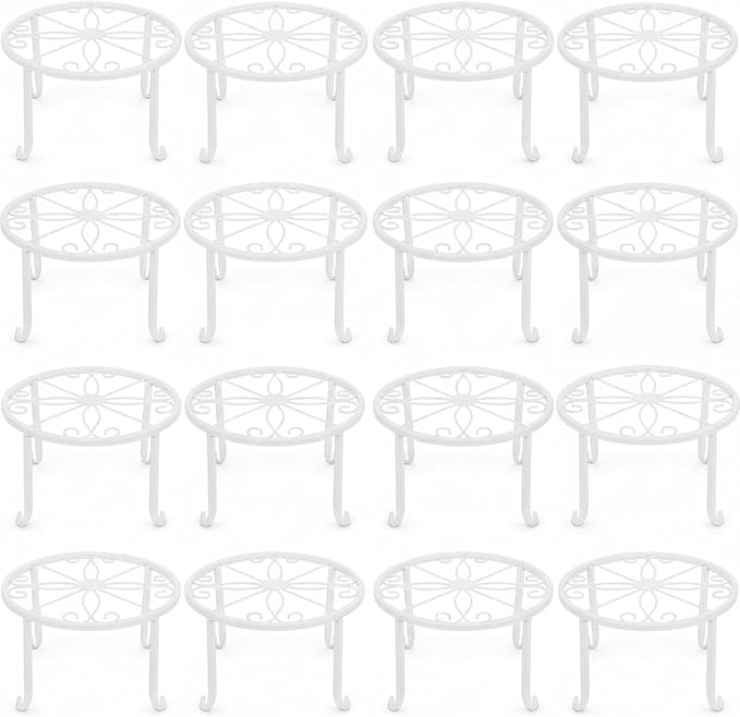 Maitys 12 Pack Metal Plant Stands Outdoor Indoor Heavy Duty Flower Potted Holder Anti-Rust Plant Pot Shelf Round Flower Display Rack for Porch Garden(Curved Leg,White)