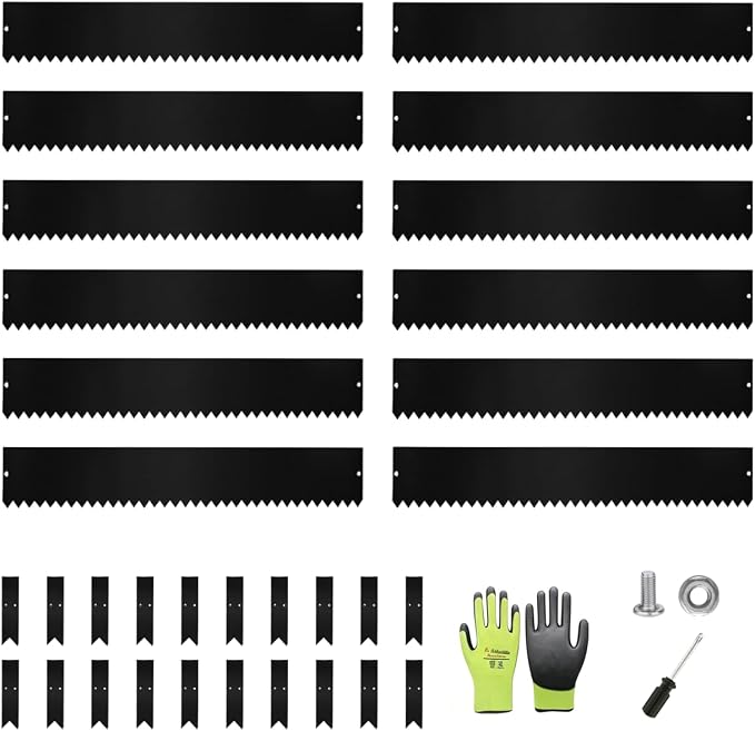A ANLEOLIFE 40FT Galvanized Steel Landscape Edging, 12-Pack 40" L x 6" H Hammer-in Metal Garden Border with 20 Stakes for Lawn, Pathway, Flower Beds – Black