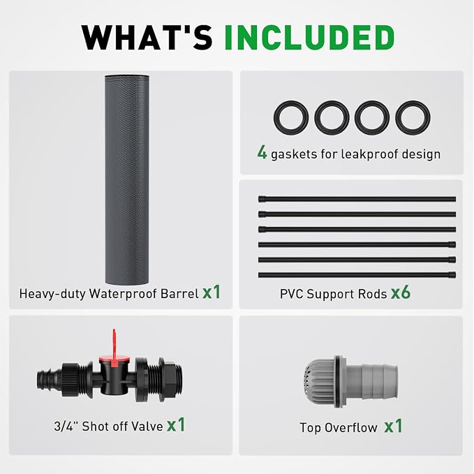 Yesker Collapsible Rain Barrel, 53 Gallon Portable Rainwater Collection System, 550D PVC Water Storage Tank, Rain Catcher with Spigots Filter Overflow Kit, Grey
