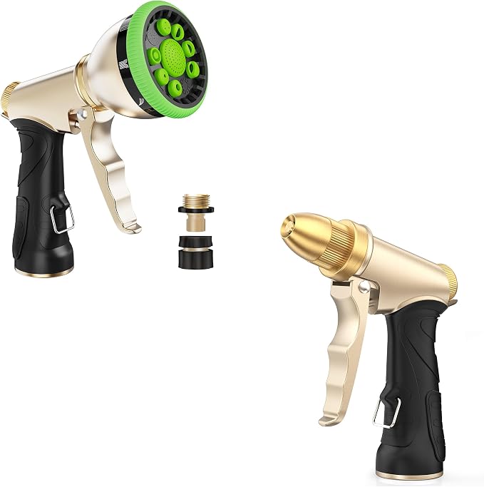 RAINPOINT Garden Hose Nozzle, Upgraded Heavy Duty Metal Spray Nozzle, High Pressure Water Nozzle with Adjustable Spray Patterns for Watering Plants, Car Washing, and Pet Showering