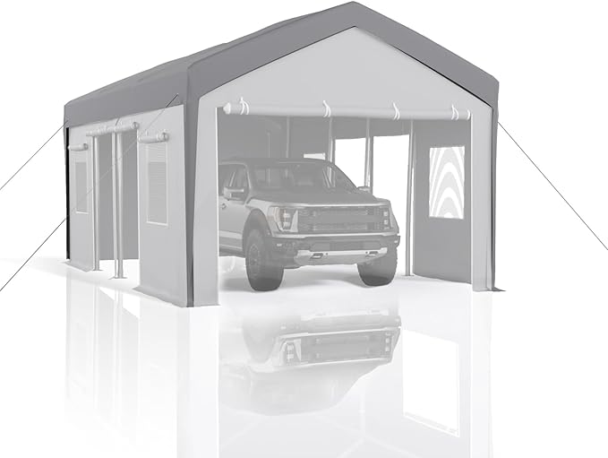 Heavy Duty Carport Replacement Canopy Cover – Waterproof, UV & Wind Resistant PE Tarp – Fits 13x25 ft, 200G – Grey, Top Cover Only (Frame Not Included)