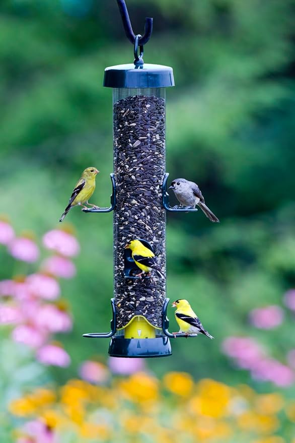 Brome Tube 200 Wild Bird Feeder, Metal, 6 Seed Ports, 3.4 lb Capacity, Extra-Wide Perches, Easy to Fill & Clean, Pole-Mountable, Seed Tray Available