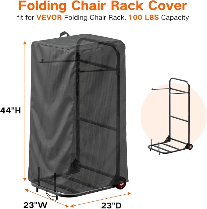 Folding Chair Rack Cover for VEVOR Hanging type, Waterproof Chair Cart Cover, Folding Chair Storage Dolly Chair Holder Covers- 23” L x 23" W x 44" H