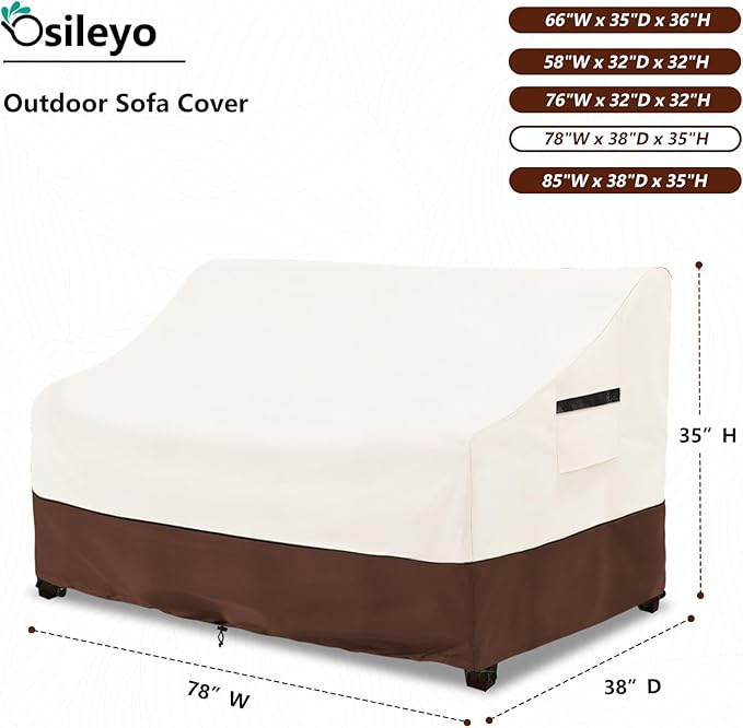 Patio Sofa Covers,100% Waterproof 3-Seater Outdoor Loveseat/Bench Cover,Patio Furniture Covers,78" Wx 38" Dx 35" H,Beige&Brown