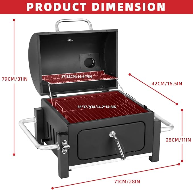 Kendane Portable Charcoal Grill with 314 Square Inch Cooking Area,Compact Tabletop Charcoal Grill with Warming Rack,Small BBQ Grill with Charcoal Tray for Outdoor Camping, Picnic