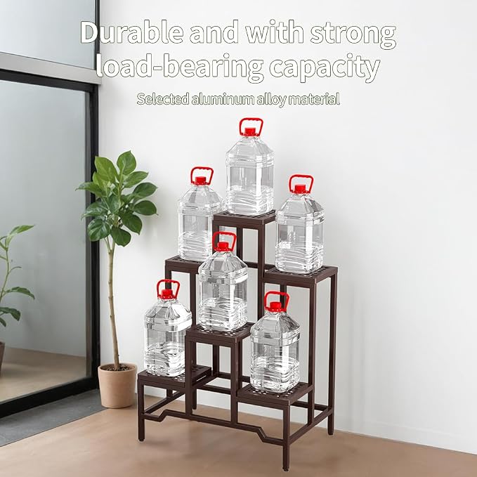 Plant Stand - Aluminum Indoor/Outdoor Flower Rack, Waterproof & Rust-Proof, Stable Support for Pots, Perfect for Living Room, Balcony, Garden, and Office (Brown, 6 Tier)