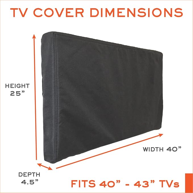 Outdoor TV Cover 40, 42, 43 inch -WITH ZIPPER, Weatherproof, Waterproof 360 degrees protection, Soft Non Scratch Interior - Black
