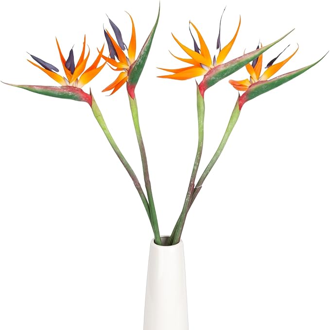 2 Pcs 39.4inch Artificial Birds of Paradise Plant Faux Birds of Paradise Stems Fake Tropical Plants Long Stem for Wedding Home Party Hotel Table Centerpiece Indoor Outdoor Vases Decor (Orange)