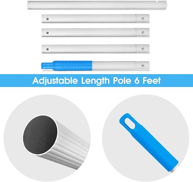 TidyMister Pool Leaf Skimmer Net Ultra Fine Mesh with Aluminum Poles 5 Sections 6 Feet Swimming Pool Cleaning Net Leaf Catcher for Above Ground Pools Inground Pools
