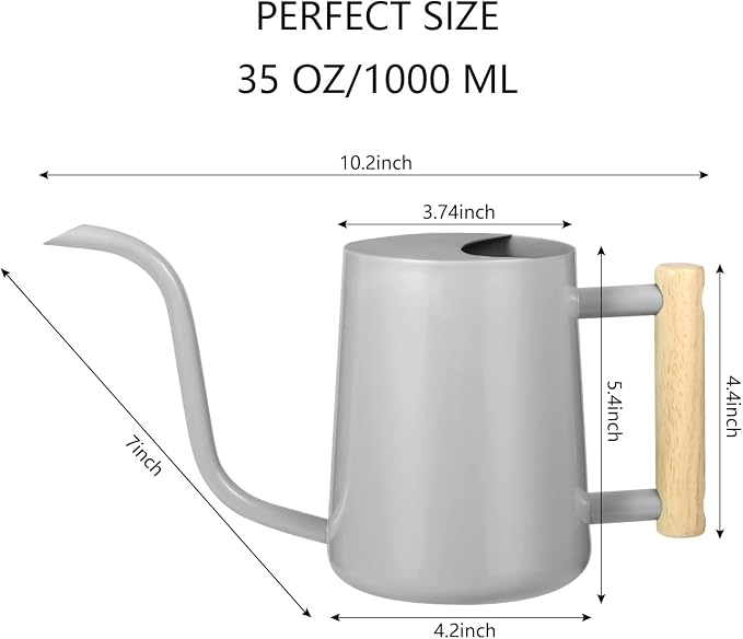 Watering Can Indoor Plants, 35oz Small Indoor Stainless Steel Metal Watering Can Modern Decorative Watering Pot with Long Spout for Indoor House Plant Bonsai Garden Flowers (Gray)