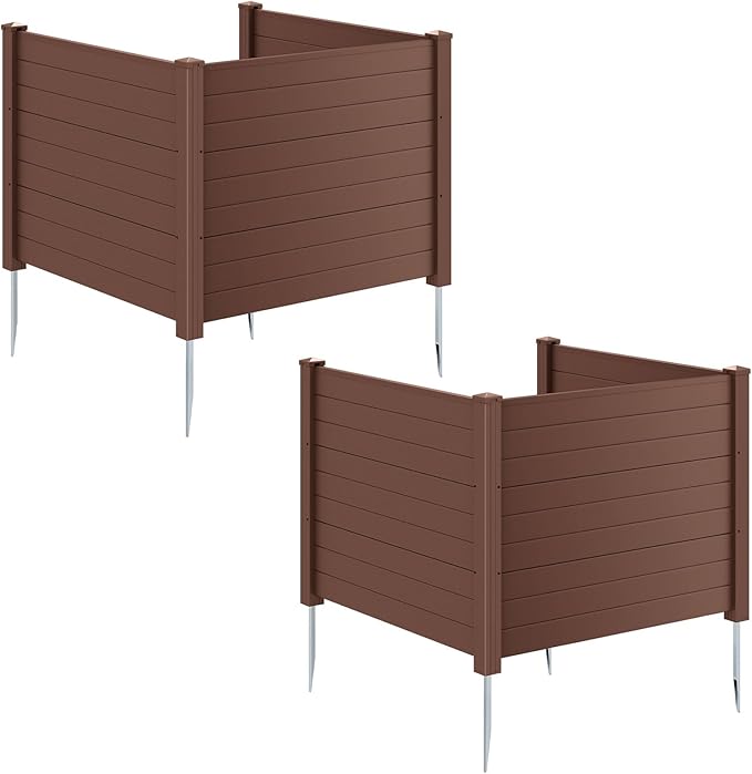 HAPPYGRILL Air Conditioner Fence, 6 Panels Outdoor Privacy Screen with Metal Stakes, No Dig Pool Equipment Enclosure, 48" x 38" Trash Can Screen Fence Kit for Outside Backyard, Brown