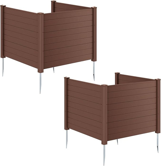 HAPPYGRILL Air Conditioner Fence, 6 Panels Outdoor Privacy Screen with Metal Stakes, No Dig Pool Equipment Enclosure, 48" x 38" Trash Can Screen Fence Kit for Outside Backyard, Brown
