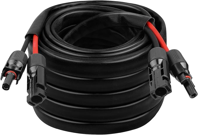 10AWG Solar Cable - 40FT Solar Panel Extension Cord 10 Gauge PV Wire with Flame Retardant Protective Sleeving Female & Male Waterproof Connector for RV, Photovoltaic Systems, Solar Panels (40 Feet)