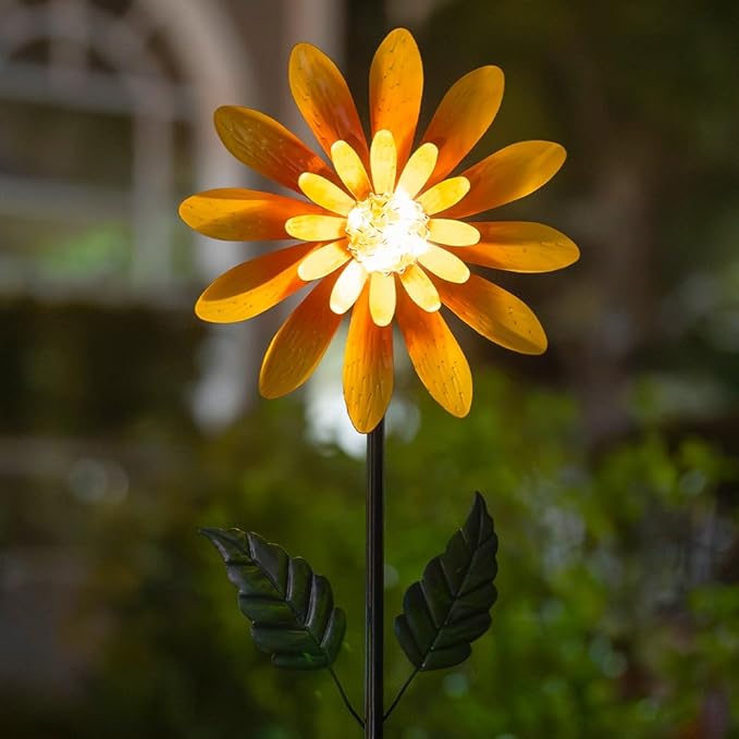 Viveta Solar Sunflower Wind Spinner,Metal Wind Sculpture, Kinetic Garden Spinner,Pinwheel Decor for Yard and Garden Lawn Patio