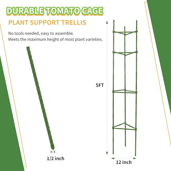 G-LEAF 6 Pack 5ft Tomato Cage for Garden Plant Support, Garden Stakes Tomato Cage, Tomato Cages Plant Stakes for Climbing Plants