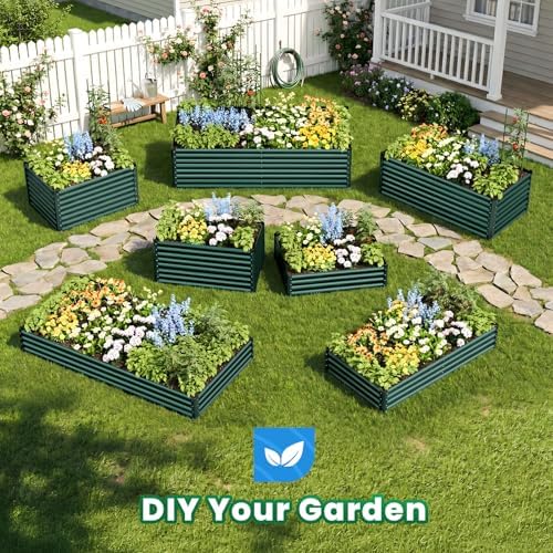 Quictent Galvanized Raised Garden Bed 8x4x2 Ft Tall Metal Planter Box for Vegetables Outdoor Bottomless for Backyard, 2 Tomato Cages Included, 22.04" Deep, Green