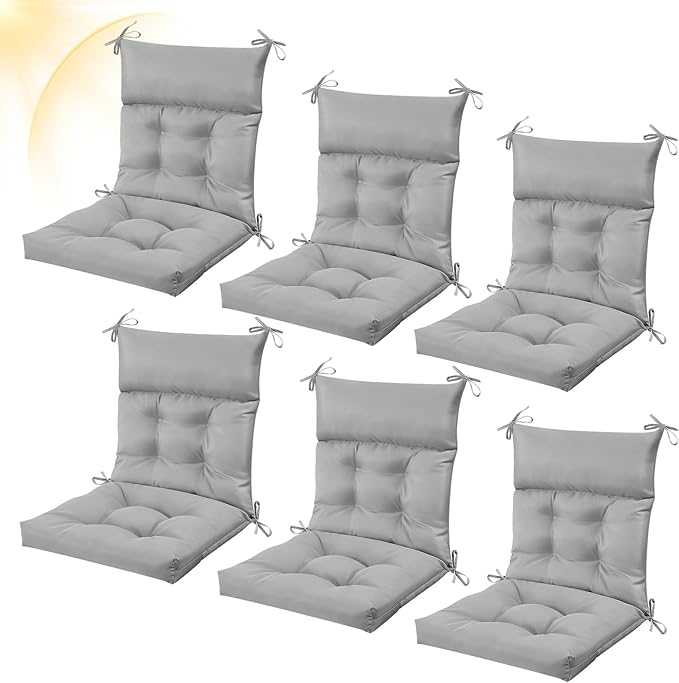 Sintuff 6 Pcs 44 x 21 x 4 Patio Chair Cushions Outdoor Chair Cushion Seat/Back Tufted Pillow with Ties Water Resistant Replacement Indoor Patio Furniture Outdoor Furniture (Solid Color,Light Gray)