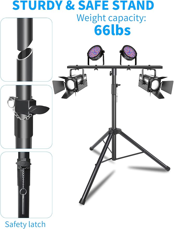 DJ Lights Stand 41-95 Inch, Heavy Duty DJ Stand 1 Pack, Portable Par Can Tripod Stage Light Stand Adjustable Height, DJ Lighting T Bar Suitable for Stages, Bar, Banquet, Party