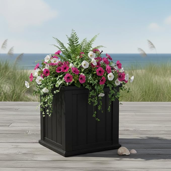 Mayne Cape Cod 20-Inch Square Planter – Self-Watering, Weather-Resistant Planter for Flowers – Durable Outdoor Design for Patio, Porch, or Entryway