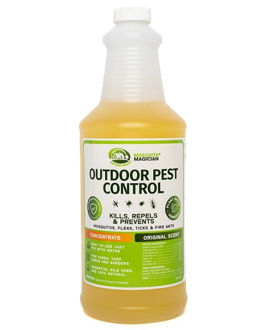 Mosquito Magician Liquid Concentrate – Kills Mosquitoes, Fleas & Fire Ants, Repels and Prevents Ticks – Essential Oil Yard Treatment Spray – for Sprayers, Foggers & Misting Systems – 32 oz, Original