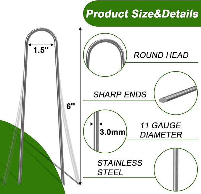AAGUT 16 Pack Garden Landscape Staples 6 Inch Soaker Hose Stakes 11 Gauge Drip Line Irrigation Stakes Water Hose Hooks Galvanized Lawn U Pins Sod Nails for Chicken Wire, Drip Tubing, Dog Fence
