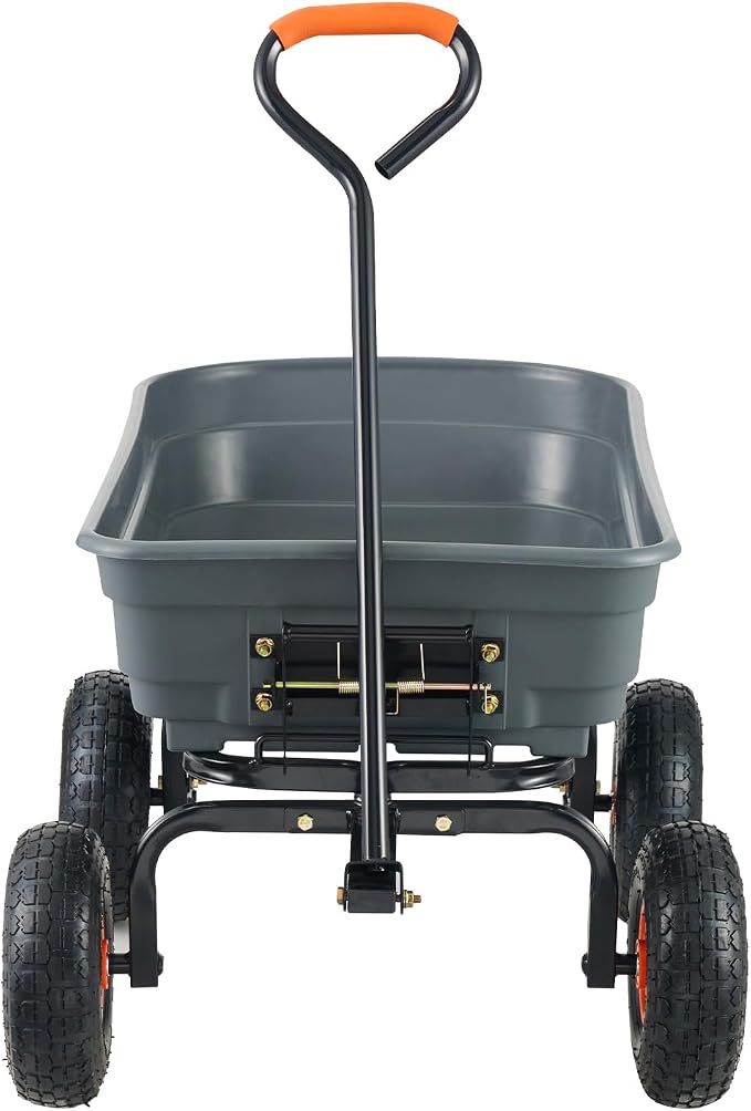 VEVOR 4 Cu.Ft. 600lbs Poly Garden Dump Cart, Heavy Duty 4 Wheel Wheelbarrow Yard Cart Dump Wagon with 10in All Terrain Wheels, Steel Frame and Quick Release System