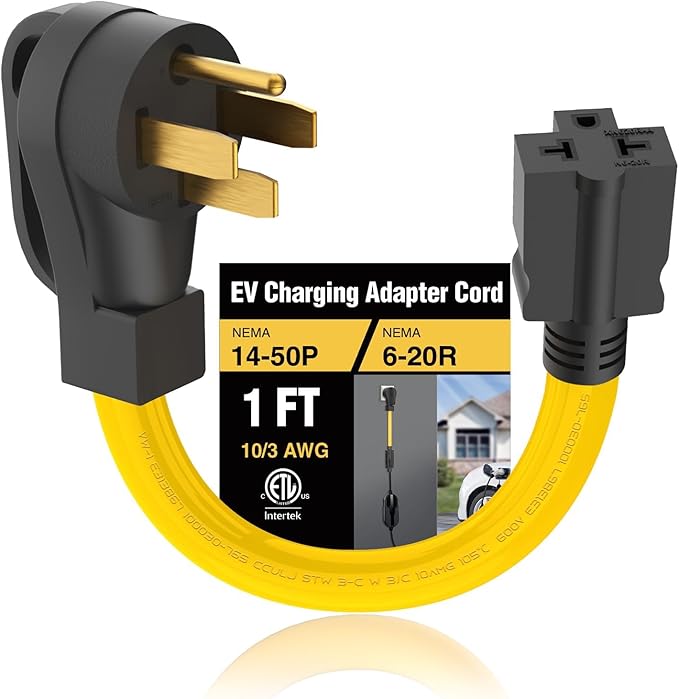 10 AWG Heavy Duty NEMA 14-50p to 6-20R 250 Volt 4-Prong 50 Amp to 20 Amp Adapter T-Blade Compatible with Generator Level 2 EV Charging Wall Socket 10/3 AWG 1FT