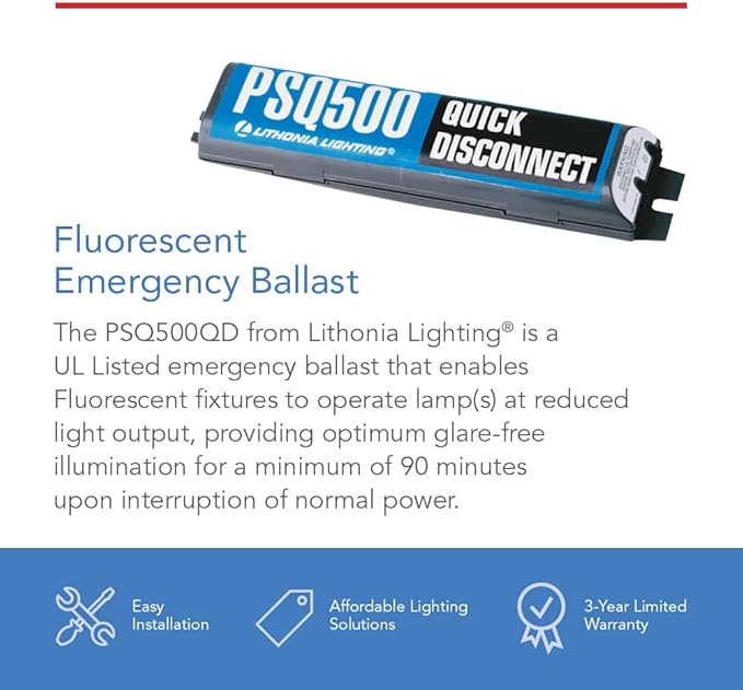 Power Sentry Emergency Battery Back Up, Long Compact and T8 Compatible Fluorescent Ballast with 550 Lumen Output, 90 Minute Emergency Operation, UL Listed (PSQ500QD MVOLT M12)