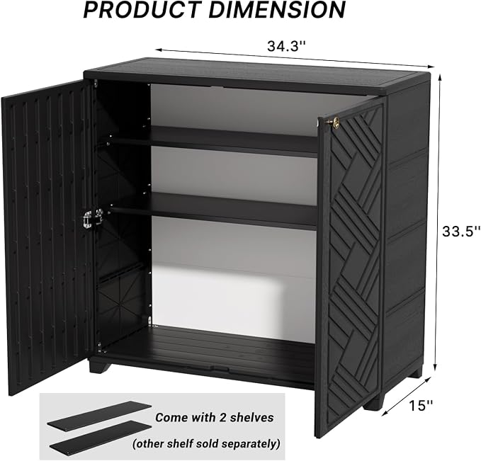 KINYING Outdoor Storage Cabinet Waterproof with 2 Shelves, 60 Gallon Resin Storage Shed for Patio/Garden/Backyard, Outdoor Storage Box for Cushions,Garden Tools and Pool Supplies,Black