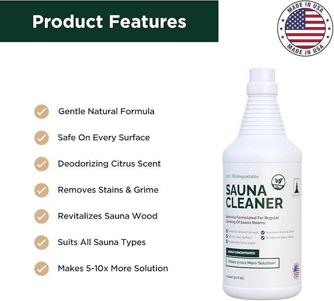 Northwood Sauna - Sauna Cleaner - Natural Wood Cleaner & Deodorizer - Makes 10x More Solution - 1 Quart (32 Fl Oz)