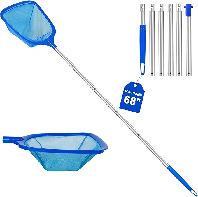 Hot Tub Pool Skimmer Net with Pole for Above Ground Inground Pool, Fine Mesh Pool Net Skimmer for Hot Tub Spa Fountain Pond, Pool Nets for Cleaning Length 31.7'' to 5.7 FT