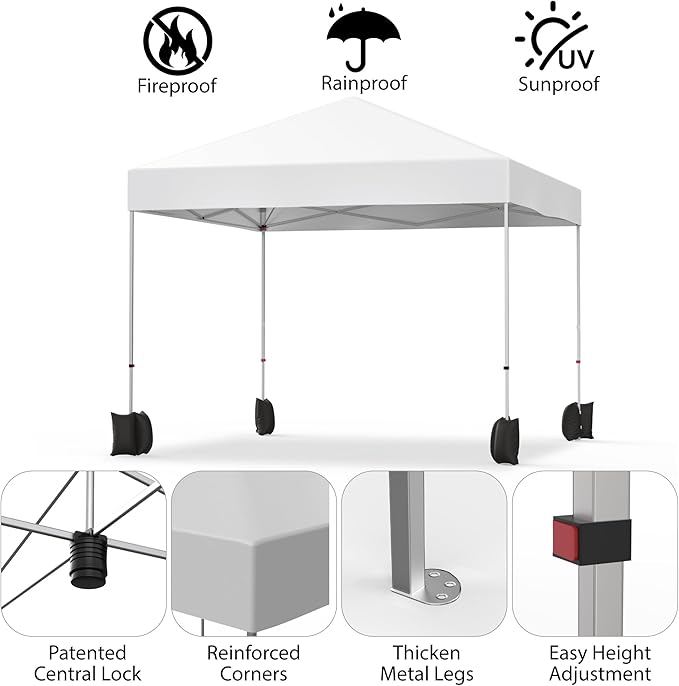 10x10 ft Pop Up Canopy Tent, 1-Person Setup Instant Shelter with Wheeled Bag & 4 Sandbags, Silver Coated Waterproof Sunproof Patio Canopy for Party Camping Outdoor Activities