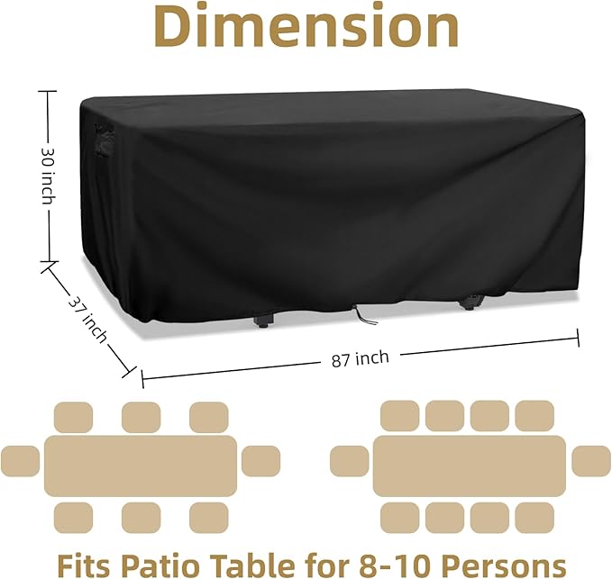 Patio Dining Table Cover for 8-10 Persons,87"Lx37"Wx30"H,Extra Large 7-8 FT Rectangle Outdoor Table Cover，Waterproof Dustproof Protection
