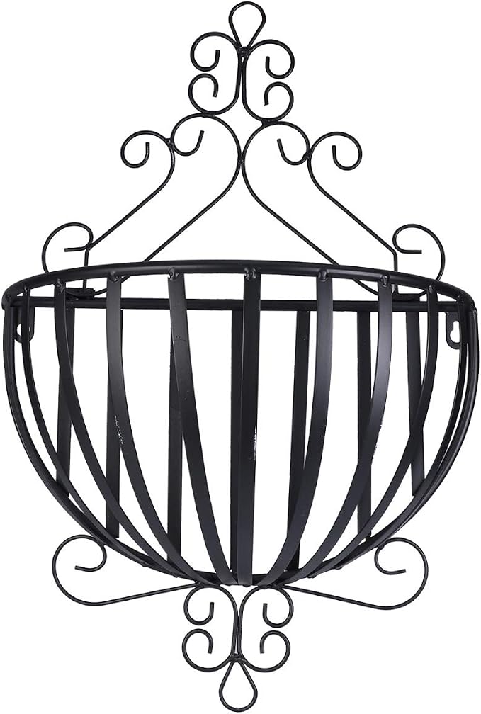 Metal Wall Planter Basket Hanging Plant Basket Flower Holder Half Round Hanging Flower Baskets for Porch Balcony Fence Decor Black