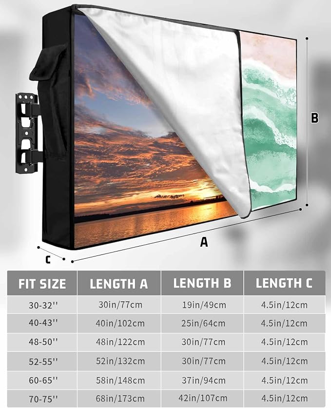 Outdoor TV Cover for Outside Flat Screen,Green Gradient Ripple Ocean 600D Thick Waterproof Weatherproof Outdoor TV Screen Protector with Zipper for 52 to 55 Inch Flat Screens Abstract Geometric Art