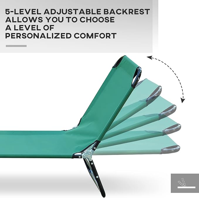 Outsunny Folding Chaise Lounge Pool Chairs, Outdoor Sun Tanning Chairs with 5-Level Reclining Back, Steel Frame for Beach, Yard, Patio, Green