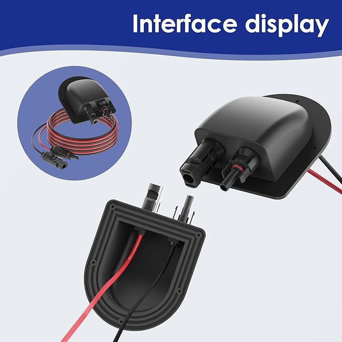 Waterproof Solar Cable Gland Entry Housing Solar Junction Box Fit for roof Panels on RV Boat, Camper, Van, Building, Garage, Shack, with 10Ft 10AWG Solar Extension Cable Connector