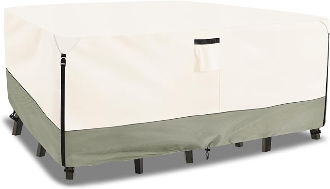 Outdoor Furniture Covers Waterproof,600D Heavy Duty Outdoor Dining Table and Chairs General Purpose Furniture Cover,Patio Furniture Covers 111L x 74W x 28H inch Beige