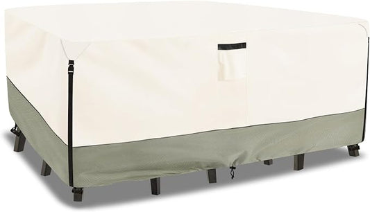 Outdoor Furniture Covers Waterproof,600D Heavy Duty Outdoor Dining Table and Chairs General Purpose Furniture Cover,Square Patio Table Covers 62L x 62W x 28H inch Beige
