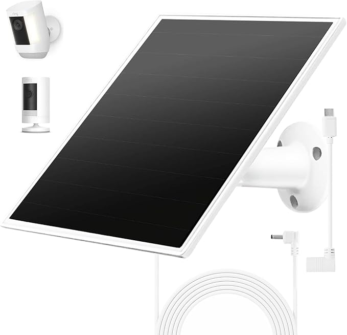 Solar Panel Charger for Ring Camera, Compatible with Ri ng Stick Up Cam Battery, Ring Spotlight Plus/Pro Battery,Waterproof, 5V 6W Fast Charging