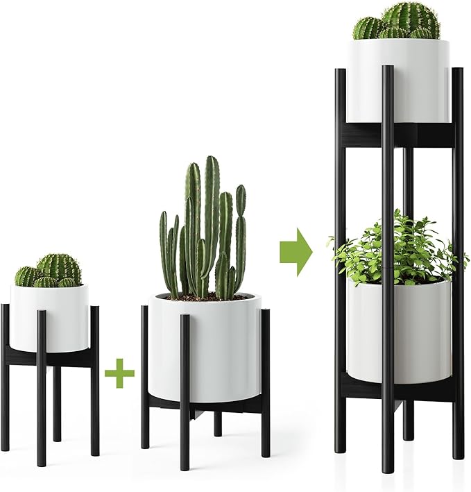 MUDEELA Plant Stand Black 2 Pack 2 Tier and 10" Plant Saucers 6 Pack
