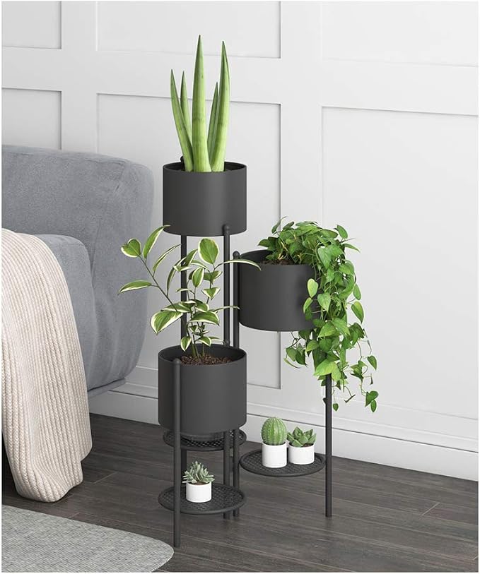 Metal Plant Stand, 6 Tier 6 Potted Indoor Black Flower Pot Stand Holder Shelf, Foldable Decorative Display Rack for Multiple Potted Plants, Patio Garden, Living Room, Corner Balcony & Bedroom