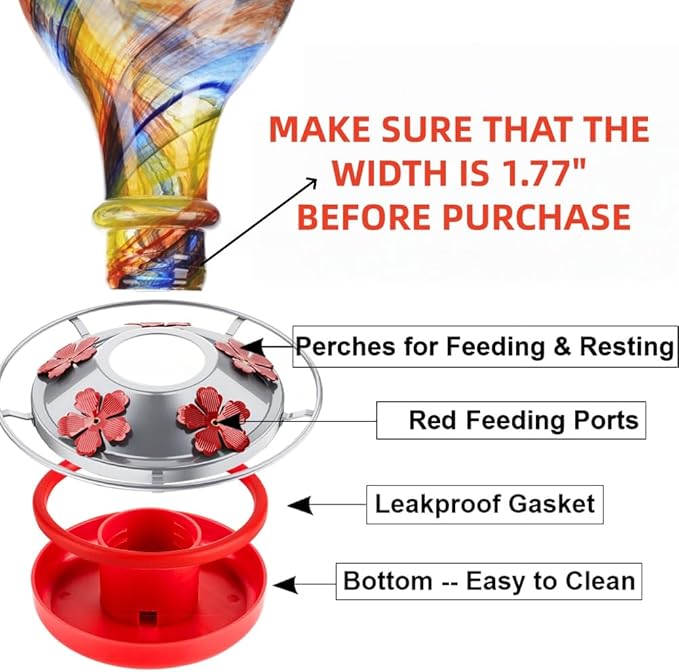 WOSIBO Hummingbird Feeder Replacement Bottom Base Replacement Part Includes Red Plastic Base Metal Top and Brushes (Silver-1)