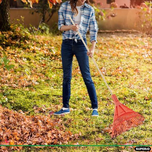 Superio Kids & Adult Rakes with Hardwood Handle, Durable Plastic Head to Sweep Leaves in Lawn and Tidying Up The Garden, Kid Size 34" Adult Size 61"
