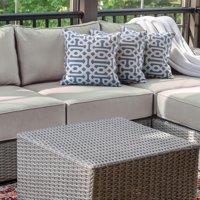 14 Piece Outdoor Patio Waterproof Cushion Covers, Fits 6-Seat Wicker Rattan Sectional Couch Chair Furniture Cover Replacement Set - Fade-Resistant Patio Cushion Covers with Zipper
