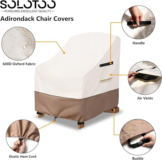 Adirondack Chair Covers Waterproof Heavy Duty Patio Furniture Covers, 30W x 33D x 36H Inches Outdoor Chair Cover 2 Pack (Beige)